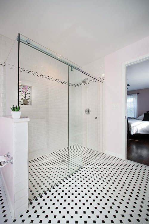 Stunningly renovated accessible bathroom.