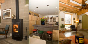 Three views of the interior of the Dandelion House