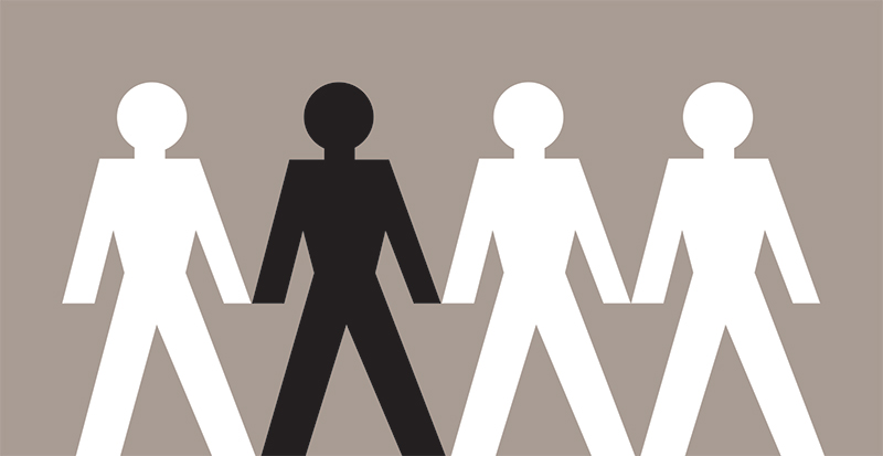 Graphic showing white and black figures