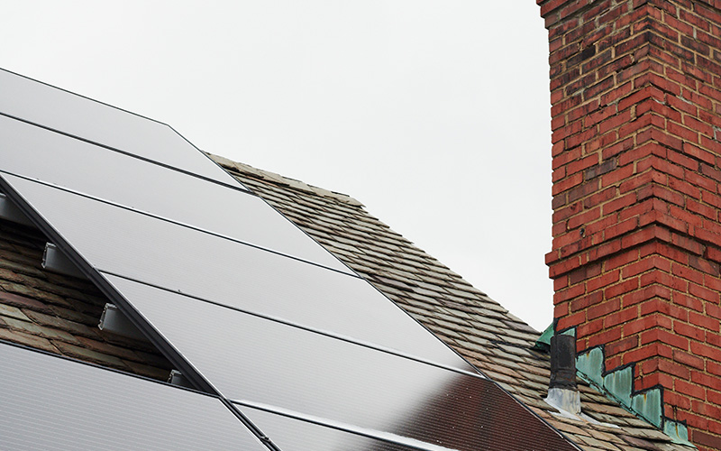 Solar panels on slate roof