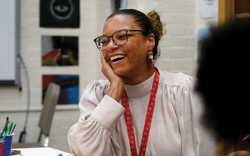 Licensed counselor Margaret Whitmore enjoys helping Woodbury students express their emotions through art.
