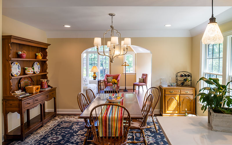 View of dining room into living room of Winslow Road home