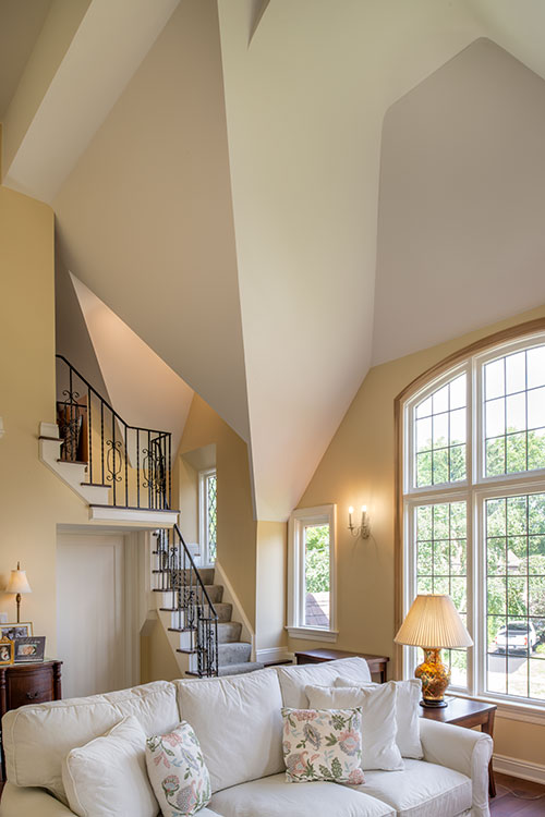 Two-story living room of Winslow Road home