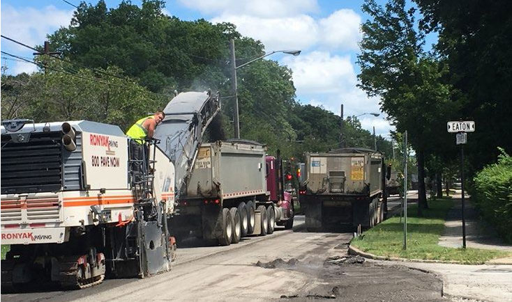 Roadwork machinery at work in Shaker Heights