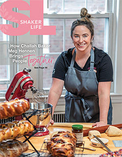 Cover of the spring 2023 issue of Shaker Life Magazine. Cover features owner of Challah by Meg