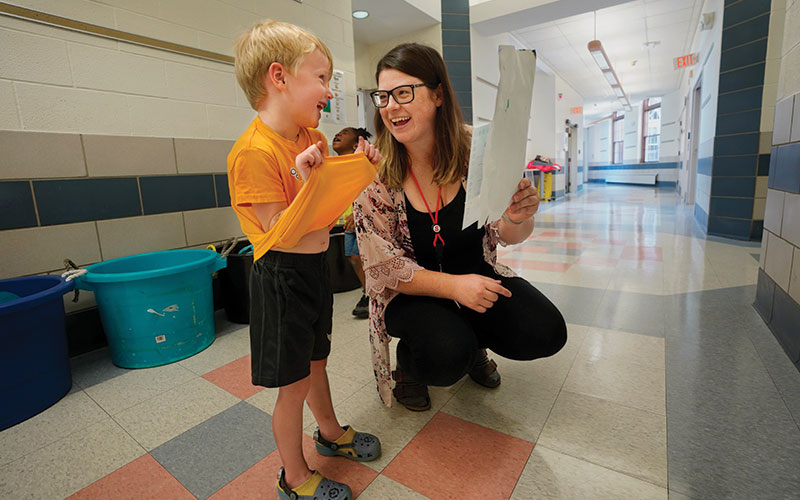 Shaker Schools pre-K teacher and student