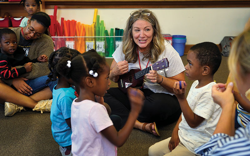 Schaker Schools pre-K teacher and students