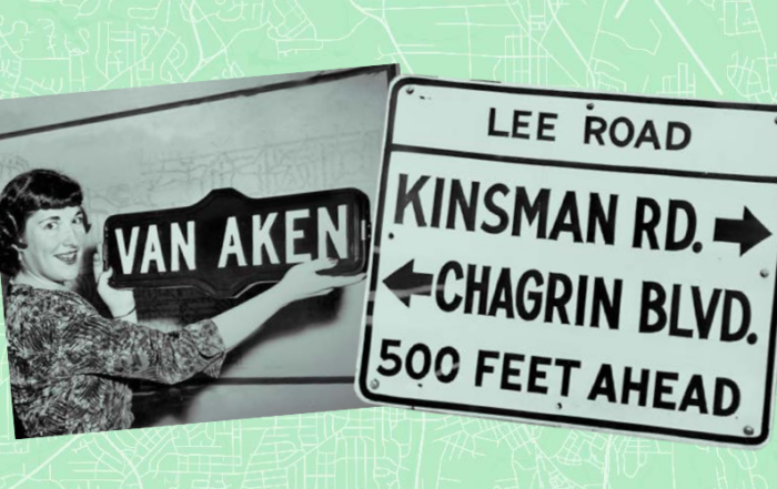 Graphic with photos of old street signs in Shaker Heights