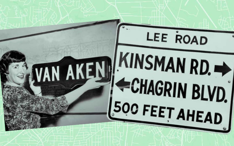 Graphic with photos of old street signs in Shaker Heights